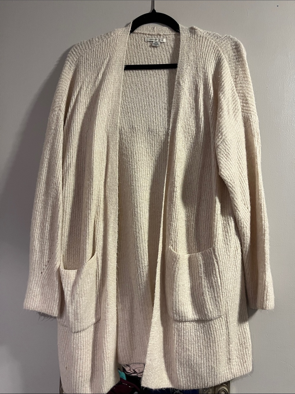 American Eagle Outfitters Cream Open-Front Pocket Cardigan